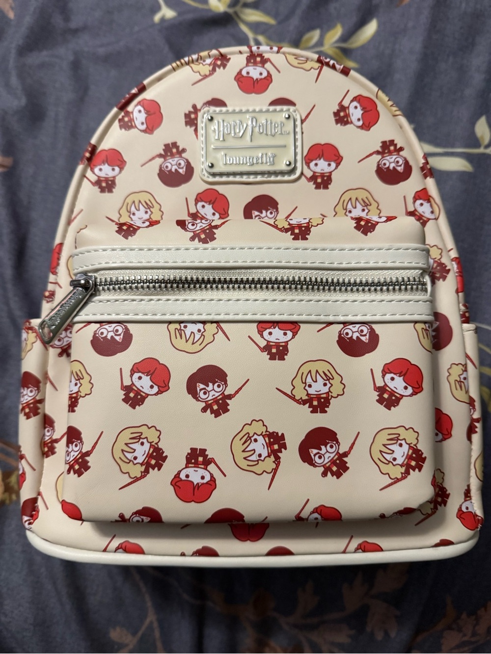 Loungefly Harry Potter Cream Mini Backpack with Red and Yellow Character Print